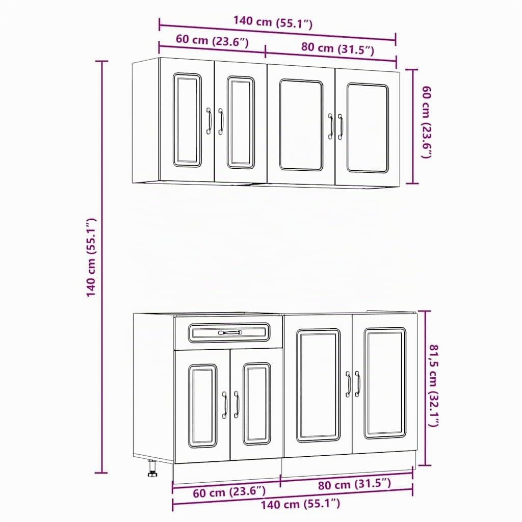 Gecheer Set Mobili da 4 pz Kalmar Neri Legno Multistrato