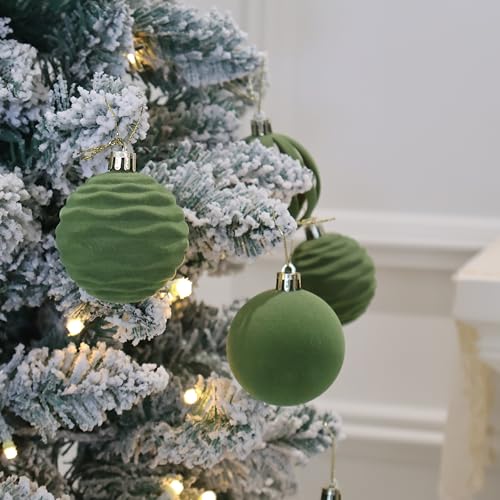 Image of 20Pcs Velvet Ornaments for Christmas Tree,2.36In Christmas Ornaments Set | Green Velvet Christmas Ornaments;Christmas Decor;Hanging Flocked Shatterproof Christmas Balls;Holiday Christmas Decoration
