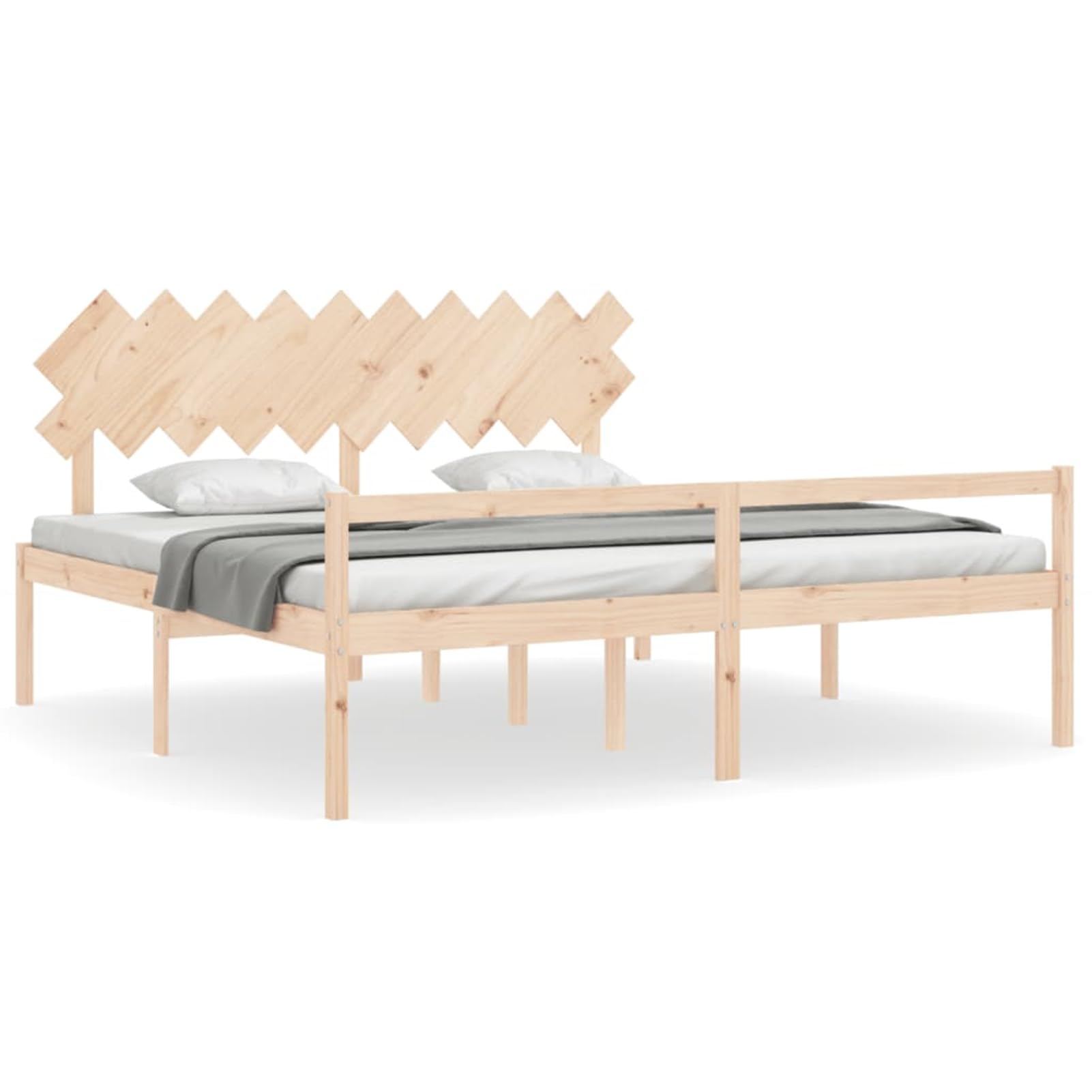 Homgoday Massives Kiefernholzbett 200x200 cm mit Stauraum, Seniorengerecht, Höhe 45 cm - Holz Bett Model3195566