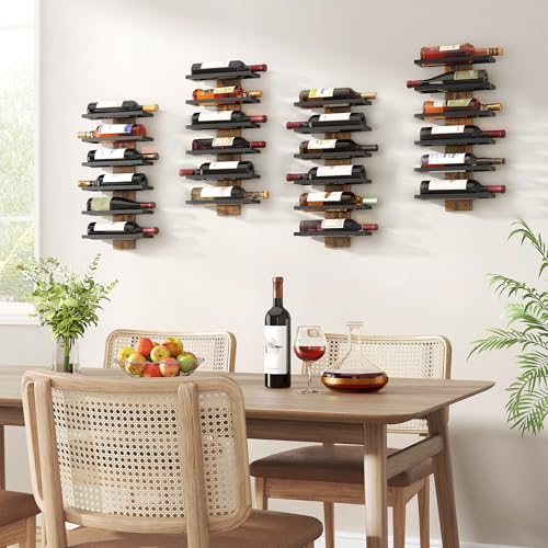 Image of Hoctieon 6 Tier Wall Mount Wine Rack, Wall Mounted Wine Bottle Racks for Display and Storage, Hanging Bottle Holder for Living Room, Dining Room, Bar, Wine Cellar, Rustic Brown