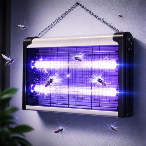 Image of Electric Mosquito Killer Lamp, Indoor UV Insect Killer Machine with Dual UV Tubes, High Power Bug Zapper, Fly & Mosquito Trap for Home, Bedroom, Kitchen, Office (Silver-Black)