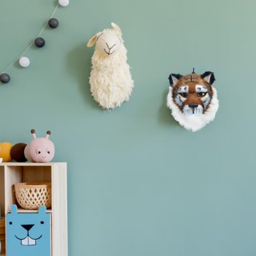 Tierkopf Wandbehang, Simulierter Plüsch Tiger Tier Wanddekoration, Tier Kinderzimmer Wanddekorationen Wandkunst Kinderzimmer Dekoration Anhänger Spielzeug für Wohnzimmer Schlafzimmer