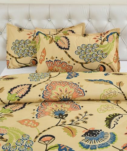 Image of VOMZER Super Soft Microfiber All-Season King Size AC Comforter (90x95 Inches) | Duvet for Double Bed with 1 Flat Bedsheet (90x100 Inches) 2 Pillow Covers | 4 Piece Comforter Set Beige Anokhi