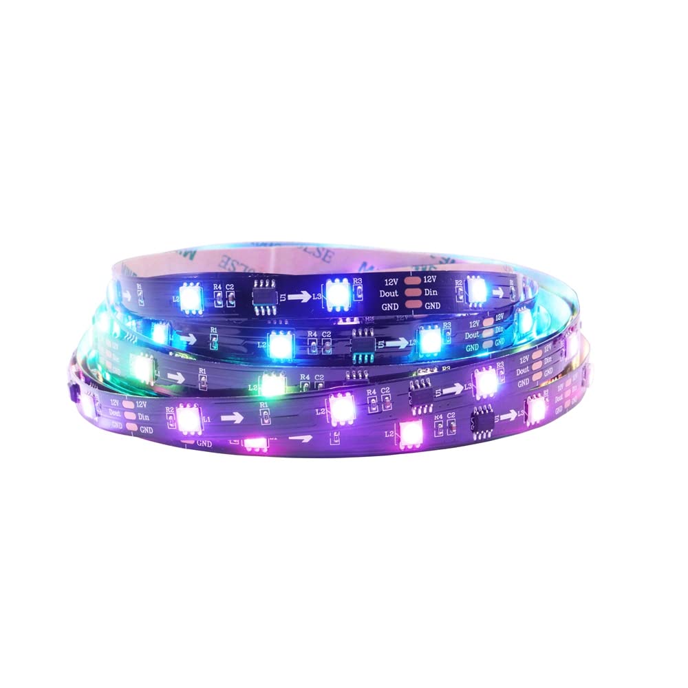 LOAMLIN WS2811 RGB IC LED Strip 16.4ft 30LEDs/m Addressable Dream Color Flexible Pixel Light 10Pixels/m Programmable Digital LED,DC12V IP30 Non-Waterproof Black PCB for DIY Project,Home Decoration