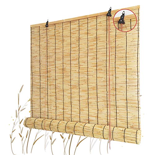 Vicareer Roll Up Shade Blinds, Outdoor Bamboo Roman Wood Roller Blinds for Kitchen Window Patio Pergola, UV Protection Light Filtering Reed Sun Shades, 28 x 72, 36 x 64, 48 x 72 in