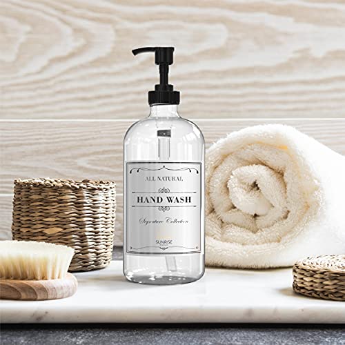 Image of Sunrise Premium 16 OZ Thick Clear Glass Soap Dispenser with Pump 2 Pack, Hand and Dish Soap Dispenser Set for Bathroom and Kitchen with 6 Waterproof Labels