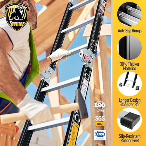 Image of Step Ladder, Bryner Folding Ladder 19.6ft Multi-Purpose Aluminium Extension Ladders, 7 in 1 Folding Adjustable Telescoping Step Ladder 330lbs (12.0 Ft)
