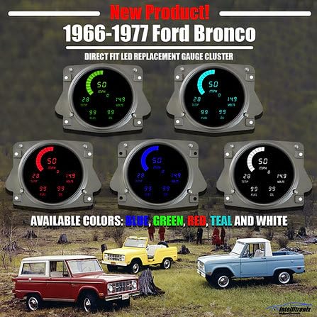 Intellitronix LED Digital Dash Replacement Panel Compatible with Ford Bronco 1966-1977 (White)