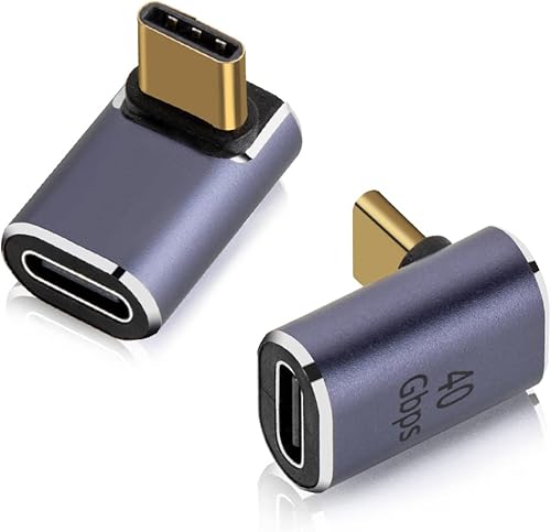 Paquete de 2 adaptadores de 90 grados de ángulo recto USB-C 40 40Gbps PD 100W 8K 60Hz macho a USB-C hembra OwlTree de 90 grados tipo C compatible