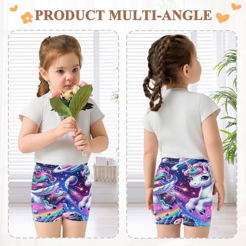 Girls Cotton Biker Shorts Cute Cartoon Unicorn Galaxy Space Print for Summer Dance Cartwheel Outfit, 4T4
