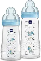 MAM Baby Kit 2 Mamadeiras Easy Active Set, 270ml e 330ml Com Formato Ergonômico e Fácil de Segurar para Crianças 2+ Meses com Bico de Silicone Skinsoft, Azul