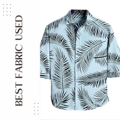 Image of MiraMichi Men's Corduroy Printed Half Sleeve Casual Shirt - Regular Fit Hip Length