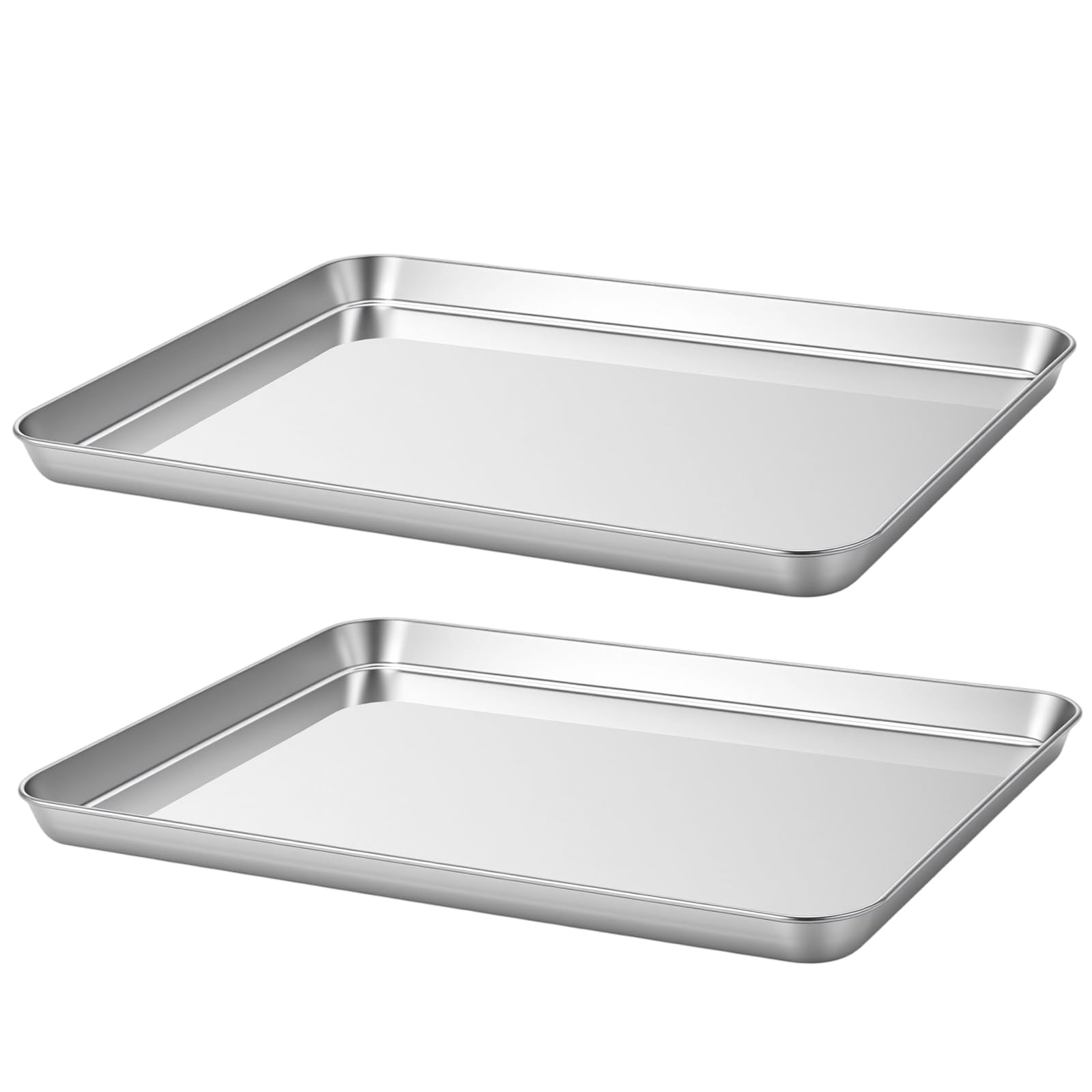 KEILEOHO 2 Pcs 40 x 30cm Stainless Steel Baking Tray, 16 x 12 Inch Metal Oven Sheet, Cookie Pan for Cooking Roasting
