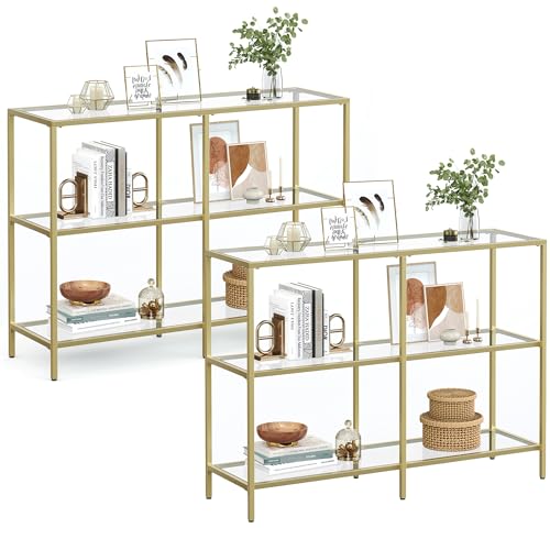 Image of VASAGLE Set of 2 3-Tier Entryway Tables, Tempered Glass, Metal Frame