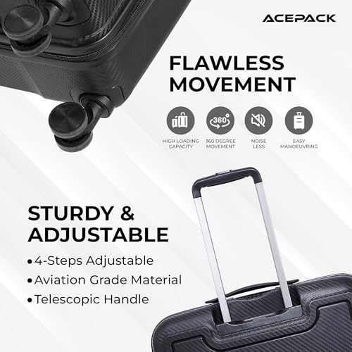 Image of ACEPACK Carbon 58 cm Small Cabin Size Hard-Sided Luggage Trolley Bag - Lightweight & Durable Polypropylene Suitcase with Anti-Theft Zipper & Number Lock for Travel (20, Black)