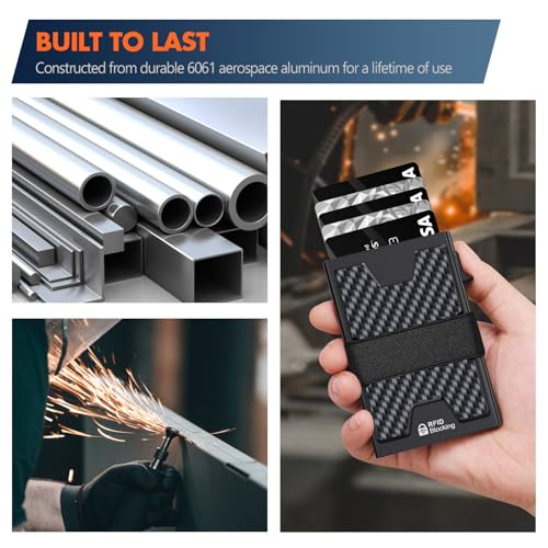 Image of AUTLEY Slim Wallet For Men, Minimalist Mens Wallet, Rfid Blocking Wallet, Pop Up Credit Card Holder with Cash Band (Carbon Fiber+Black)