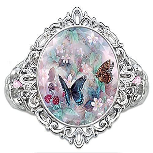 Sterling Silver Floral Opal Ring - Pink Zircon - Ladies Engagement Ring - Painted Flower Design2