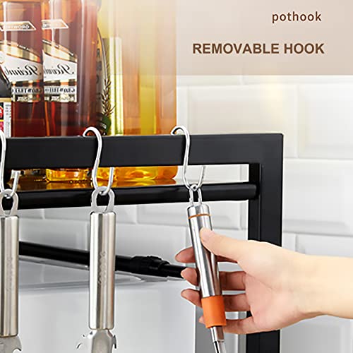 OURECO Microwave Oven Rack Kitchen Steel Microwave Oven Rack, Expandable Oven Shelf, 2-Tier Kitchen Counter Space Saver Shelf With 3 Hooks For Living Room Bathroom Bedroom 7 OURECO Microwave Oven Rack Kitchen Steel Microwave Oven Rack, Expandable Oven Shelf, 2-Tier Kitchen Counter Space Saver Shelf With 3 Hooks For Living Room Bathroom Bedroom