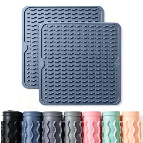 Image of 2 Pack Caketime Silicone Dish Drying Mat for Kitchen Counter Multiple Usage for Baking Cooking Grilling Under Sink Office Coffee Accessories Apartment Appliances Pioneer Woman Stuff 12 inchx12 inch Blue