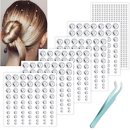 NOOEPC Hair Jewels Clear Self Adhesive Hair Gems Prom Hair Accessories Face Jewels Stickers for Makeup Hair Diamonds Hair Pearls Stick On Bling Stickers Rhinestone for Crafts Face Makeup