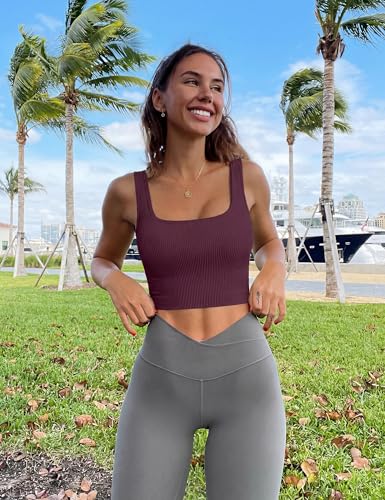 Image of OLCHEE Womens 3 Pack Crop Tank Tops Basic Seamless Ribbed Sleeveless Square Neck Workout Top Summer Exercise Yoga Gym Shirts