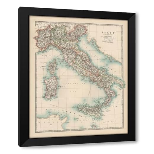 Johnston 20x24 Black Modern Framed Art Print Titled Johnstons Map of Italy