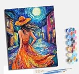 MLNMENG Malen nach Zahlen Erwachsene DIY Handgemalt Ölgemälde Kit Paint by Numbers Adult Mit 3 - Pinseln und Acrylfarbe Knitterfreie Leinwand set - 40 X 50 CM Frauen nachts auf den Straßen