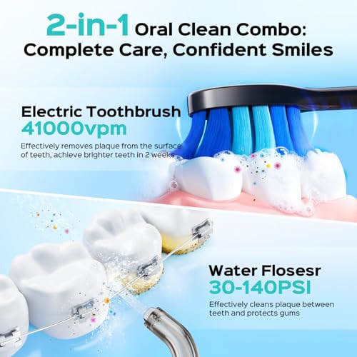 Image of COSLUS C51C30 Water Flosser Electric Toothbrush Combo, 2-1 Oral Clean Kit