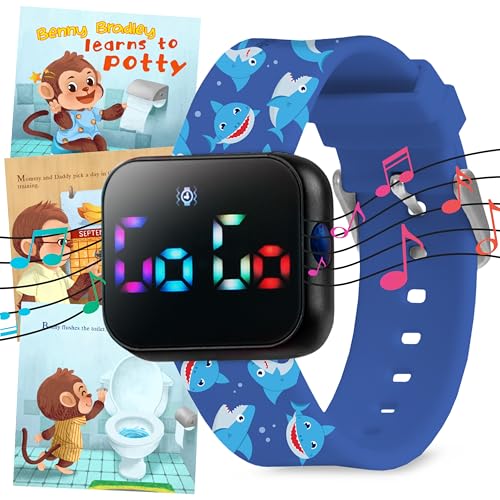 Potty Training Watch for Kids V4 A Water Resistant Toilet Reminder Device for Boys & Girls to Train Your Toddler with Fun/Musical & Vibration Interval Reminder with Potty Training eBook (Shark)