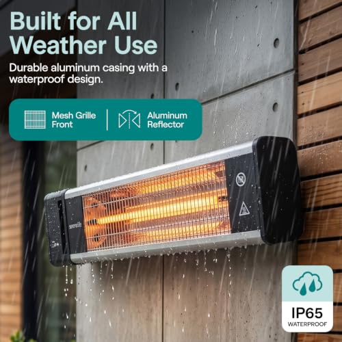 Image of SereneLife Infrared Patio Heater, 1500W, IP65 Approved, Odorless, Wall-Mounted Heater with Remote, Indoor /Outdoor for Patio, Restaurant, Backyard, Garage, Decks