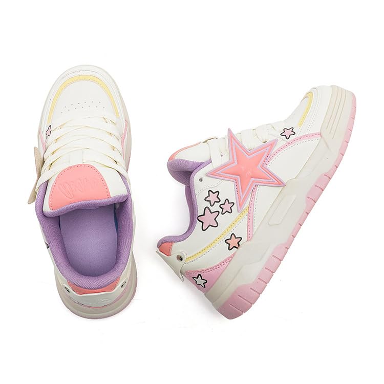 Star Shoes Walking Sneakers for Women Round Toe Y2K Aesthetic Cute Star Detail Comfort Grip US 5.5-83