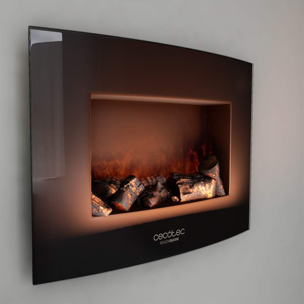 Cecotec Foyer électrique décoratif Ready Warm 2250 Curved Flames. 2000 W, Taille 22", WiFi, 2 Niveaux de Puissance, Télécommande, Panneau incurvé, Minuterie, 20 m2 (22", Noir | Télécommande)