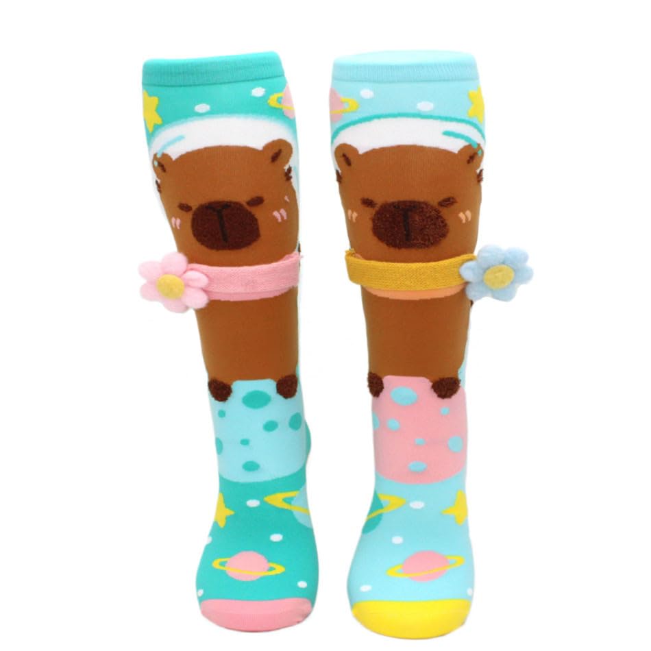 SAMVARDHAN Cute Capybara Cartoon Knee-High Socks with 3D Scarf & Flower-Soft, Comfortable and Stretchy, Fun Animal Socks for Kids 1