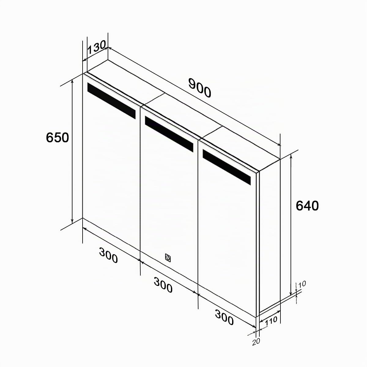 SONNI Armario Espejo Baño con Luz 90 x 65 cm Bisagra Conductora Interruptor Táctil 3 Puertas,Espejo de Baño con Armario y LED,Acero Inoxidable Enchufe para Afeitadora 6 Estantes