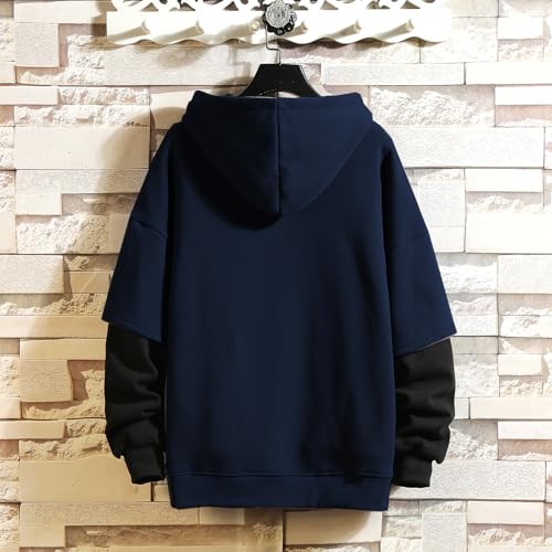 GURUNVANI Fashion Hoodies Men's Color Block Pullover O-Neck Hooded Sweatshirt Patchwork2