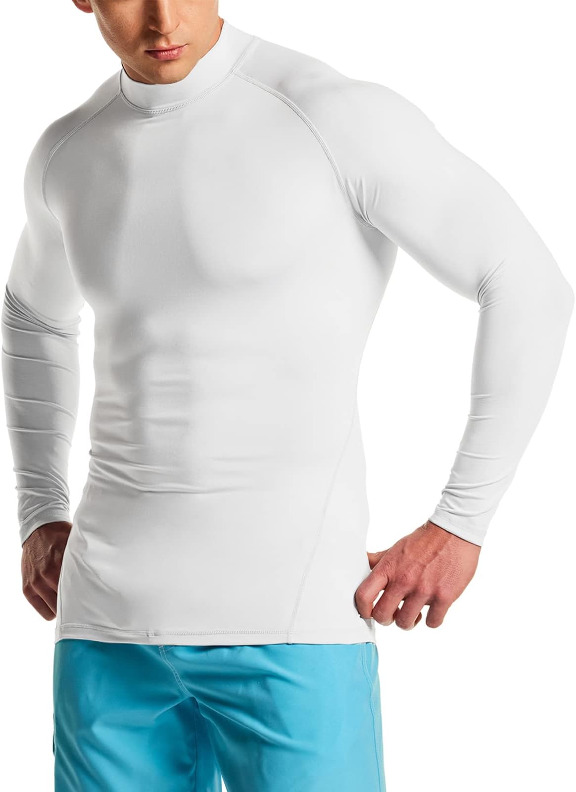 TSLA Men's UPF 50+ Long Sleeve Rash Guard, UV/SPF Quick Dry Swim Shirt, Water Surf Swimming Shirts, Basic Guard White, Large