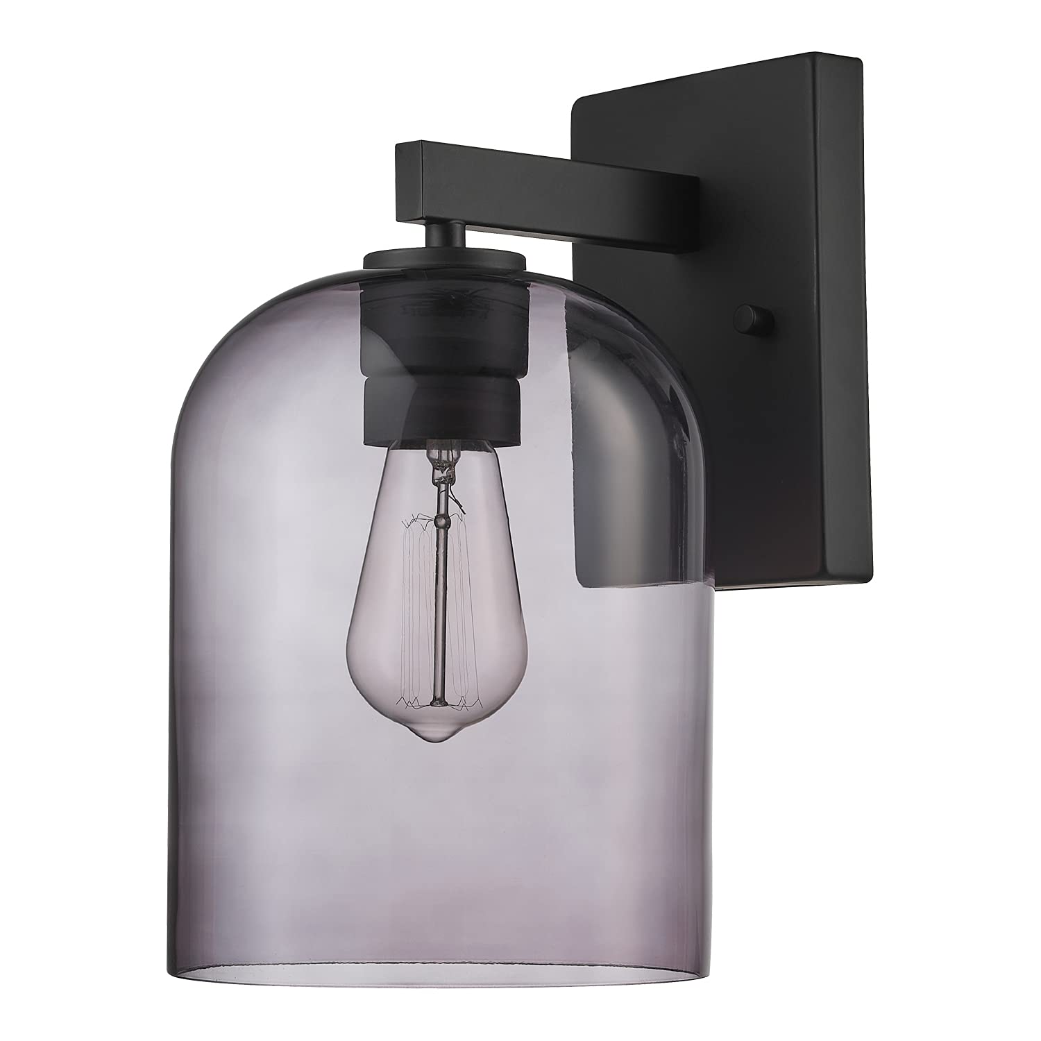 Globe Electric 44790 Utica 1-Light Outdoor Wall Sconce, Black, Smoked Glass Shade, Bulb Not Included