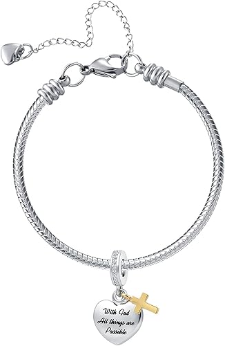 Miniatura 2 de GMXLin Dije de cruz religiosa con dije de corazón cristiano de la Biblia para mujeres, pulseras de abuela y mamá