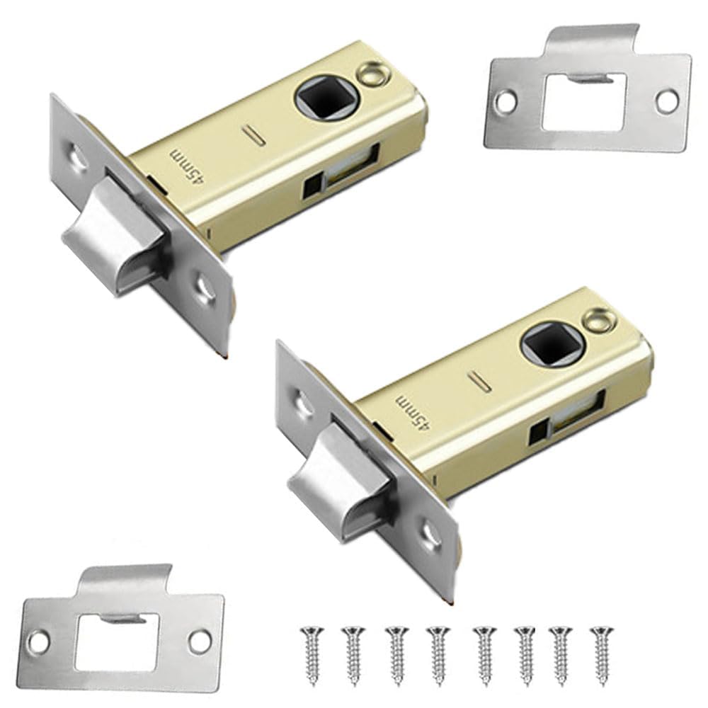 Lnjbabao Golden, Silver 2 Pcs Mortice Latches Interior Door Catch 45Mm Tubular Door Mortice For Sprung Lever Door Handles Tubular Latch Compatible With Various Door Lock Handles