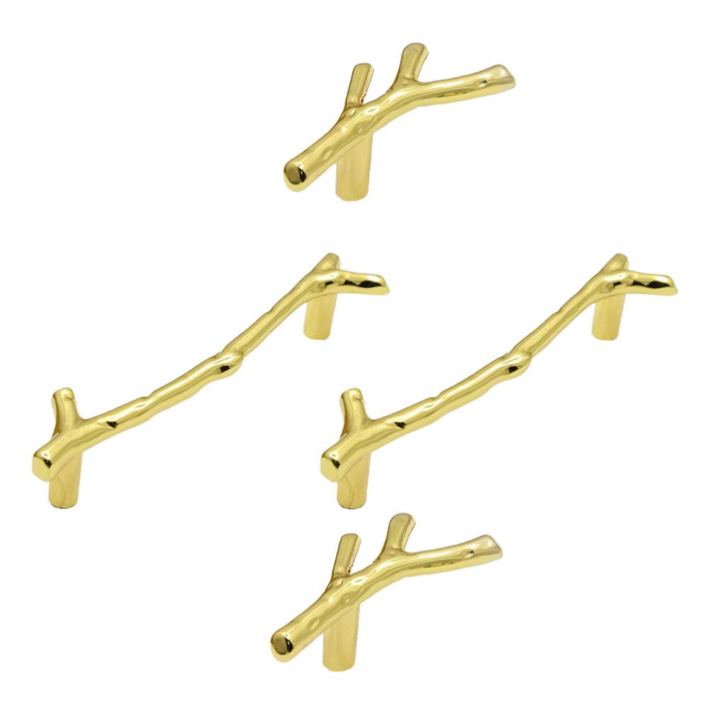 Nhawmebnz Golden Antique Cabinet Drawer Handles 2Pcs Twig Branch Zinc Alloy Wardrobe Knobs Decorative Furniture Door Pulls (Golden)