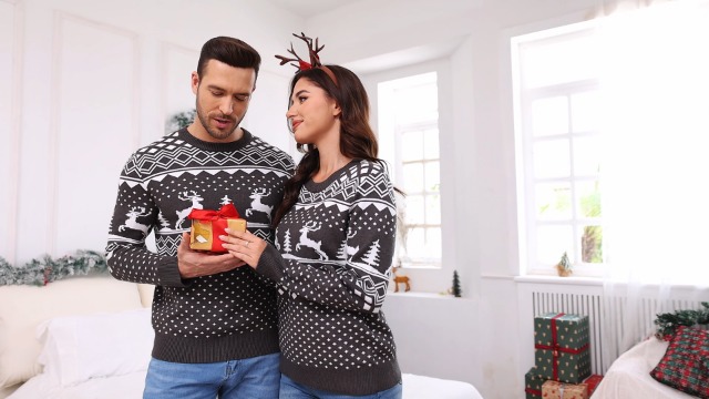 Maglione Natalizio da Donna AG. con Stampa Albero di Natale, Maniche Lunghe, Girocollo, Casual Oversize, Felpa per Donne/Uomini, S-XXL