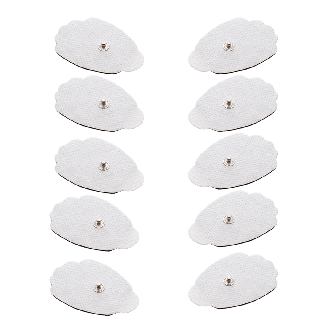 TechCare MassagerTens Unit Muscle Stimulator Replacement Pads Patches 10 Pads (5 Pairs) Stick-on Pads Reusable Electrodes Snap On,Latex Free (White)