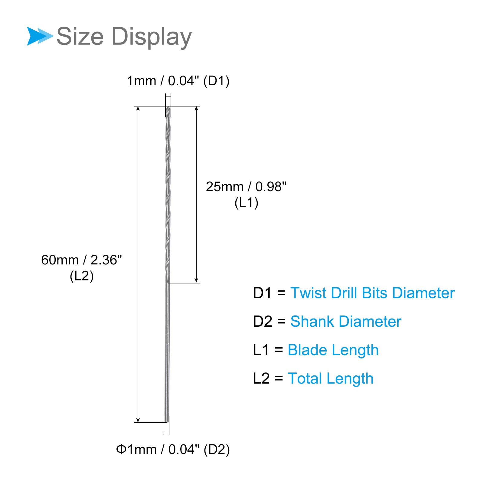 CoCud Long Twist Drill Bits, 1mm Cutting Diameter 0.04" Shank 0.98" Blade Length - Image 2