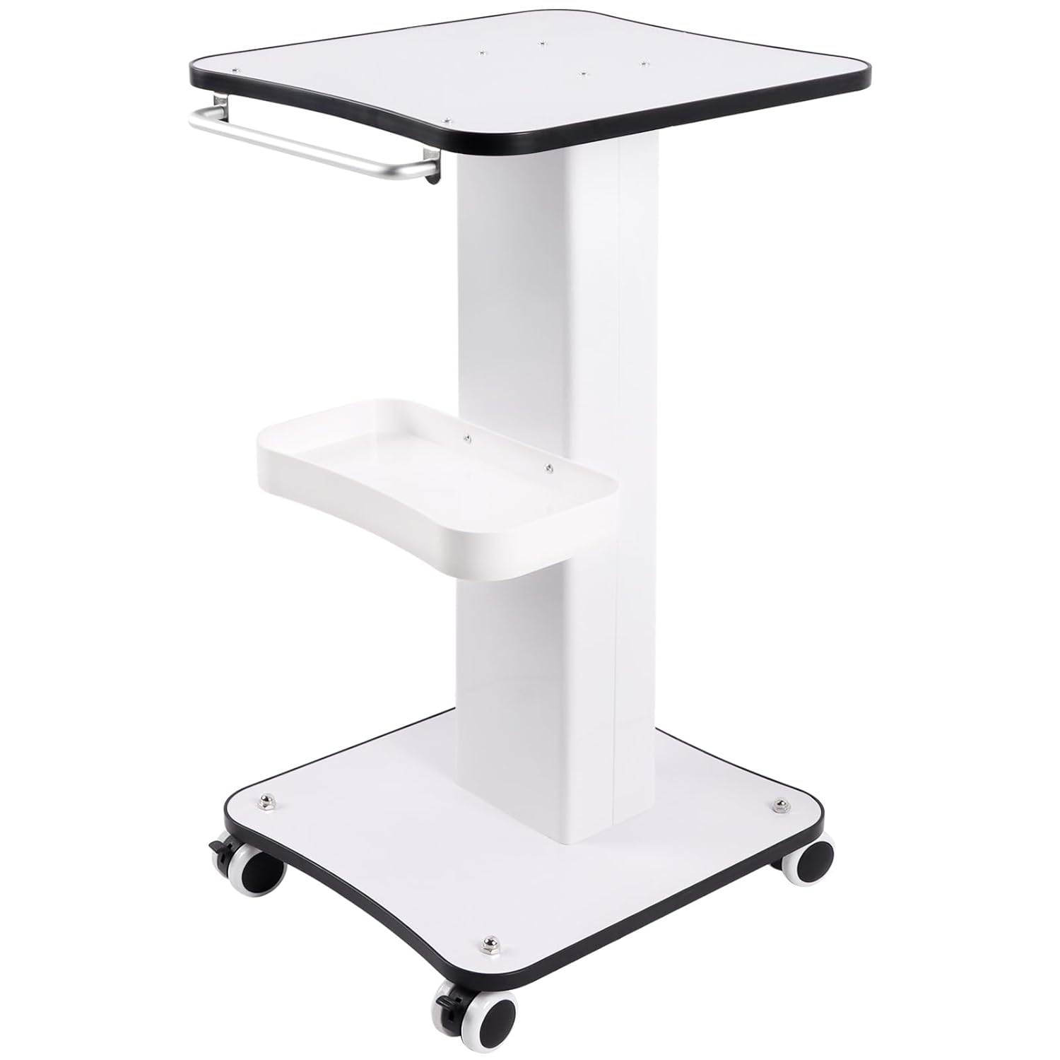 Kalolary Beauty Salon Trolley Cart, Aluminum Spa Rolling Cart with Wheels Beauty Instrument Tray Rolling Cart with Tray Salon Rolling Trolley Cart, Back Metal Border