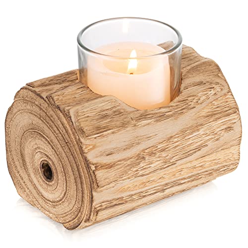 Farmhouse Boho Wood Tealight Candle Holder: Romadedi Decorative Votive Candle Holders for Rustic Wedding Decor, Tea Lights Country Theme Driftwood Table Centerpiece, Home Decorations, 4.4'