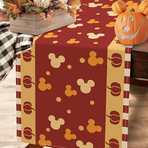 Image of Seliem Fall Pumpkin Table Runner, Red Autumn Thanksgiving Polka Dot Kitchen Dining Table Decor, Seasonal Burlap Home Decoration Indoor Outdoor Party Supply 13 x 72 Inch