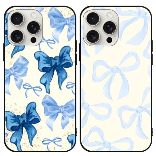 Yomyejisoo [2 Piezas Funda para Samsung Galaxy A14 5G 6,6',Cartoon Cute Kawaii TPU Bow Azul Cinta de Lazo Aesthetic Diseño Niña Cover,Carcasa Protección Anti-Choques Silicona Case