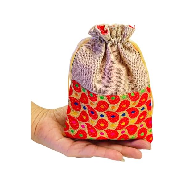 Kriwin Pack of 25 pcs Small Size Brocade & Jute Potli Gift Bags (18 X 12 cm) - Image 3