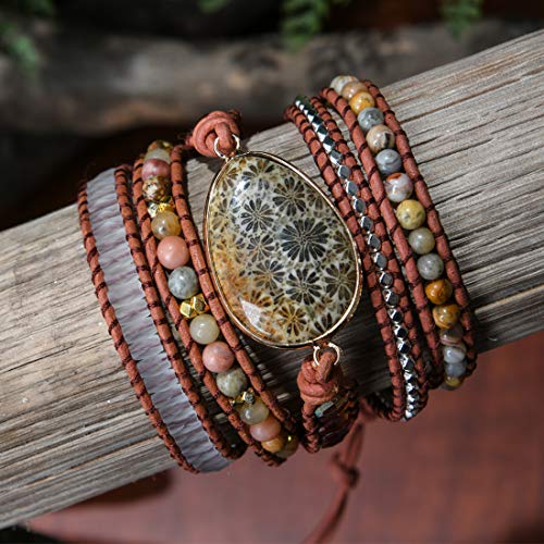 Image of YGLINE Natural Stone Beaded Healing Wax String 5 Wraps Bracelets
