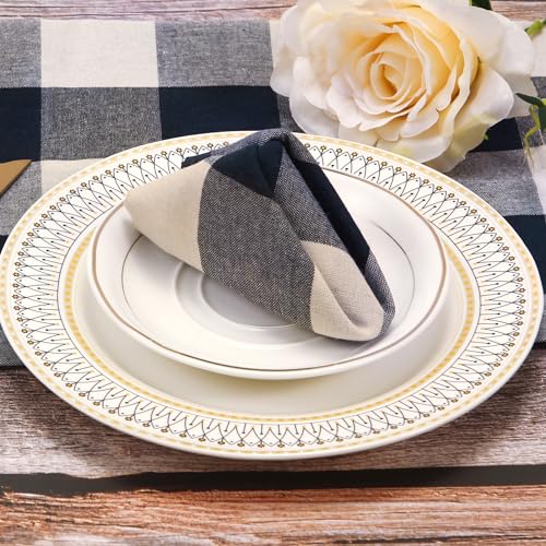 Image of Buffalo Plaid Table Napkins (Set of 12), 20 x 20 Inch Washable Dinner Napkins, Buffalo Checks Cloth Napkins for Restaurant, Wedding, Holiday, Farmhouse, Dark Navy and Cream